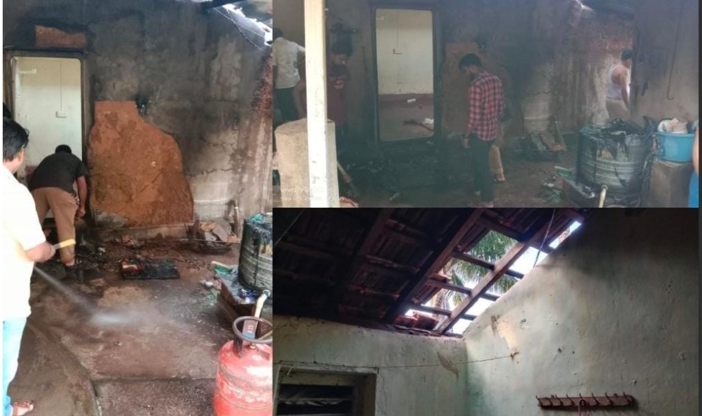 घरगुती गॅस सिलेंडरचा नॉब उघडत असताना आगीने घेतला पेट