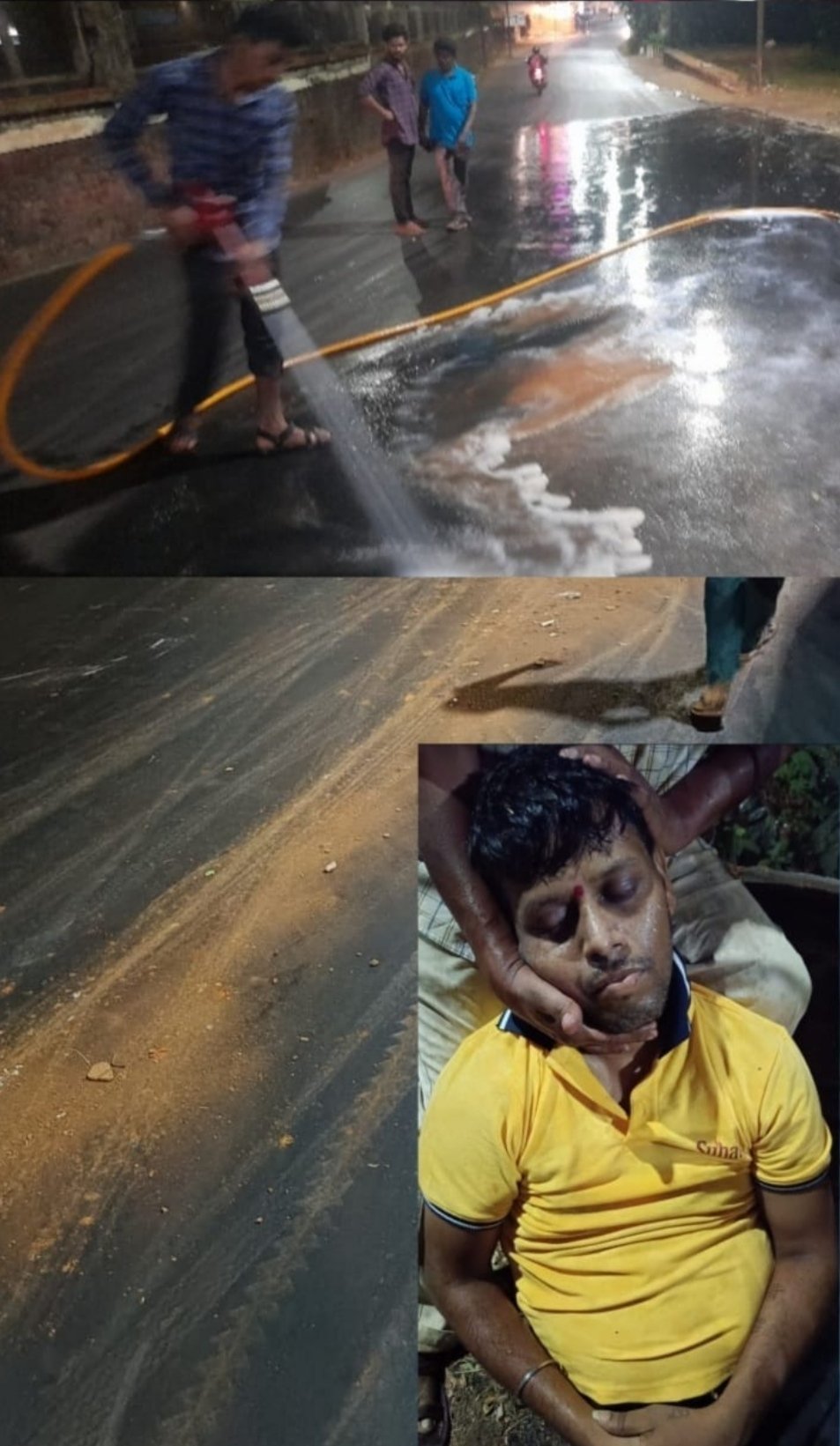 शहरातील रस्त्यांवर ऑईल पडल्याने अपघात होवून तिघेजण जखमी