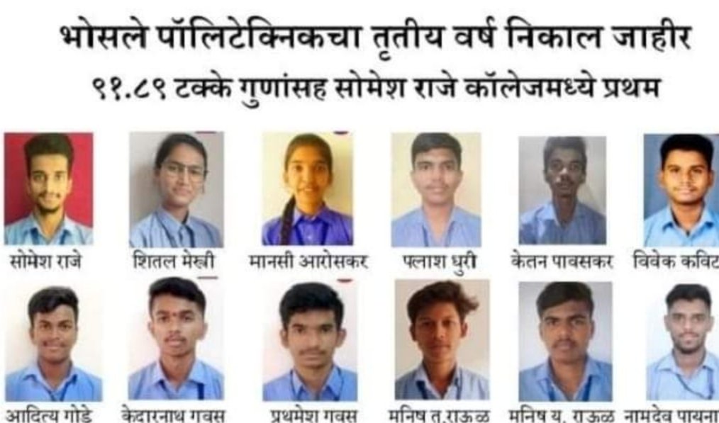 भोसले पॉलिटेक्निकचा तृतीय वर्ष निकाल जाहीर