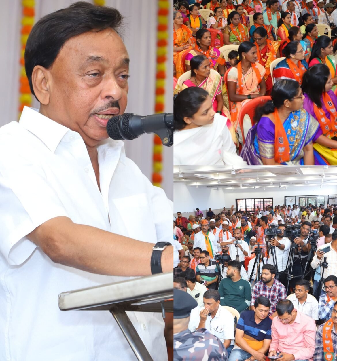 रत्नागिरीत स्वयंवर मंगल कार्यालय येथे कार्यकर्ता संवाद मेळाव्यात केंद्रीय मंत्री नारायण राणे यांनी कार्यकर्त्यांना केले मार्गदर्शन
