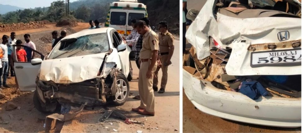 संगमेश्वर निढलेवाडी येथे होंडासिटी गाडीचा अपघात