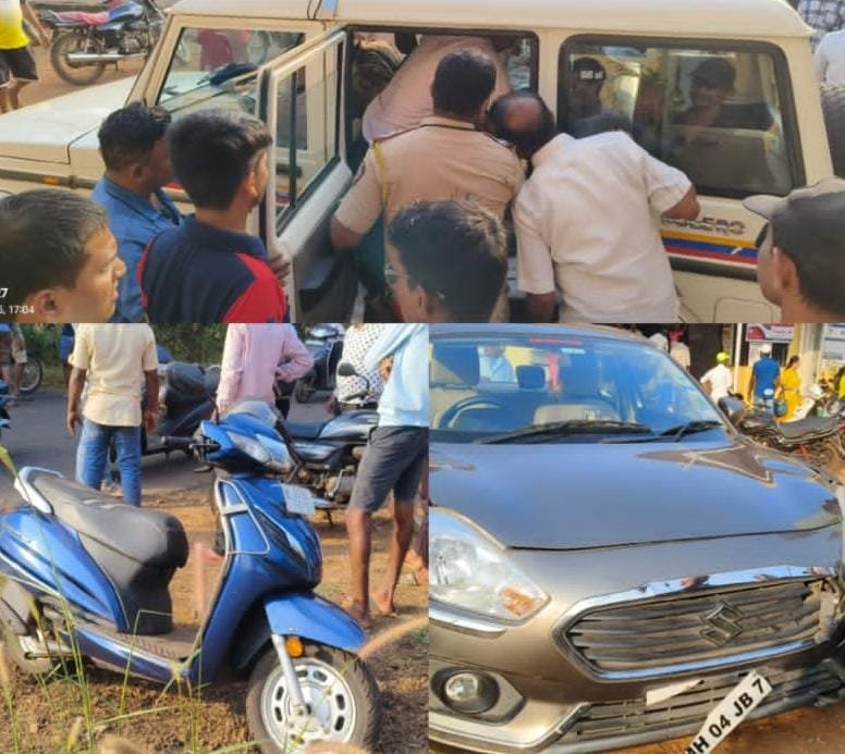 उसपतिठा येथे कारची स्कूटरला धडक : महिलेसह मुलगा जखमी