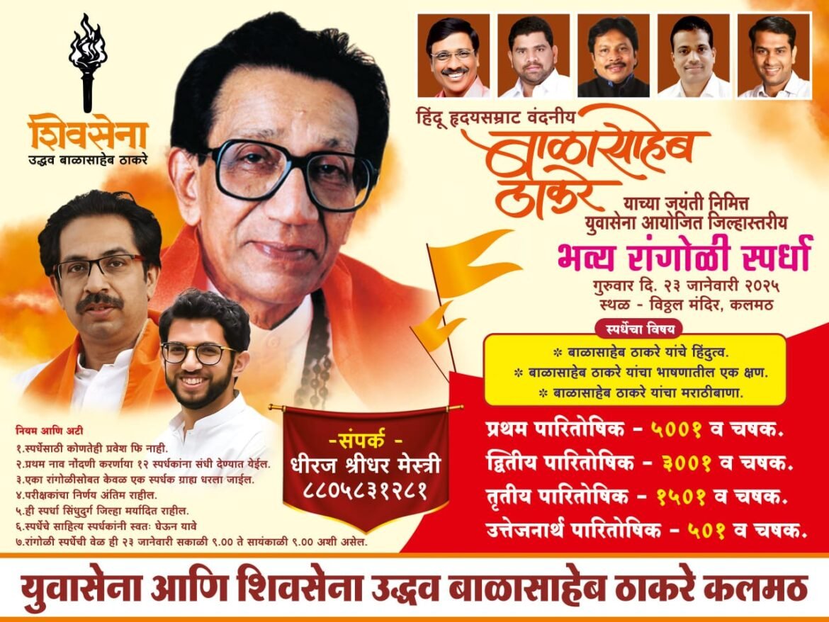हिंदू हृदयसम्राट बाळासाहेब ठाकरे जयंती निमित्त युवासेनेतर्फे जिल्हास्तरीय भव्य रांगोळी स्पर्धेचे आयोजन