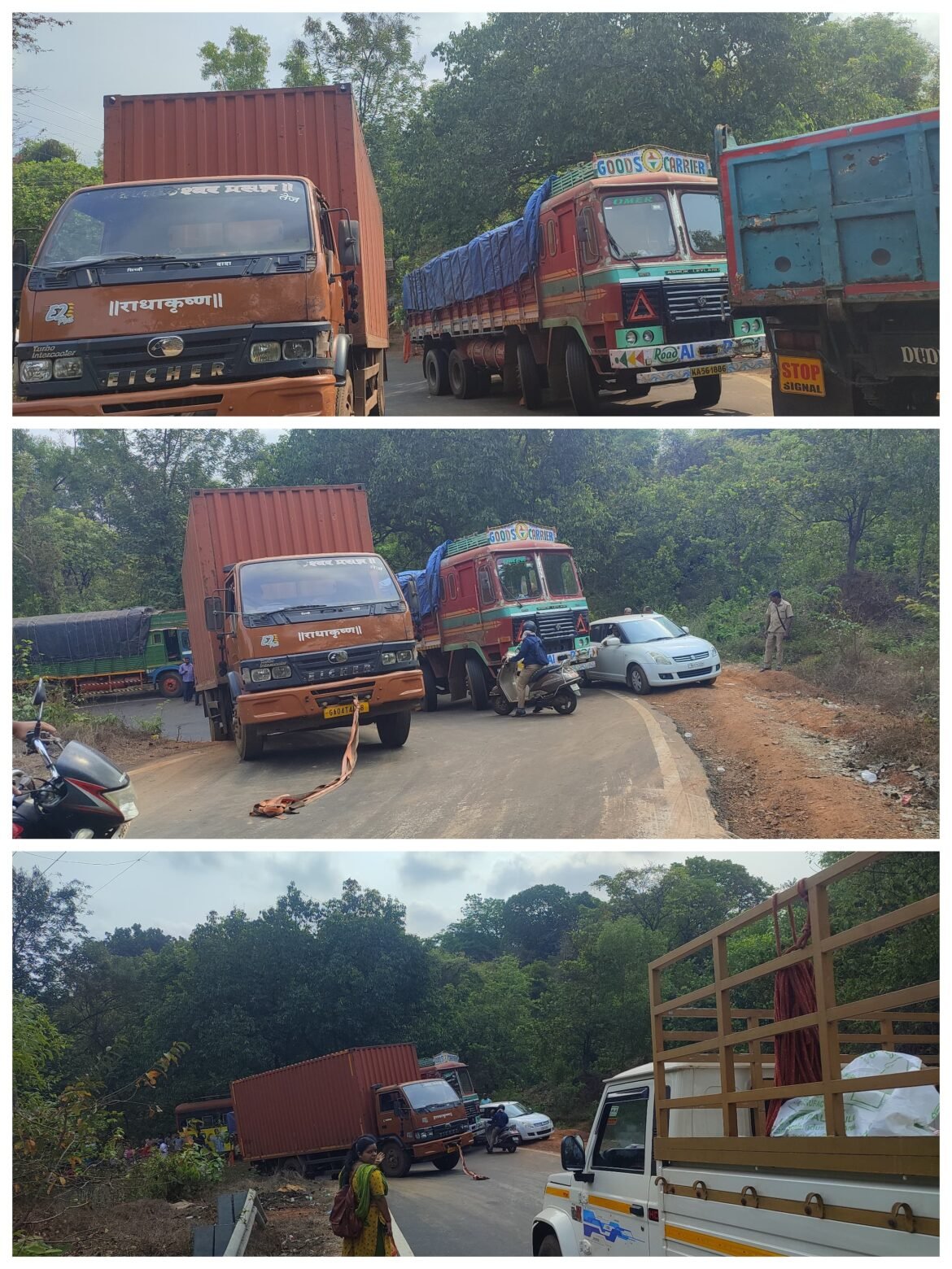 *कळणे घाटीत वळणावर ट्रक कंटेनर पडला बंद..वाहतूक ठप्प*