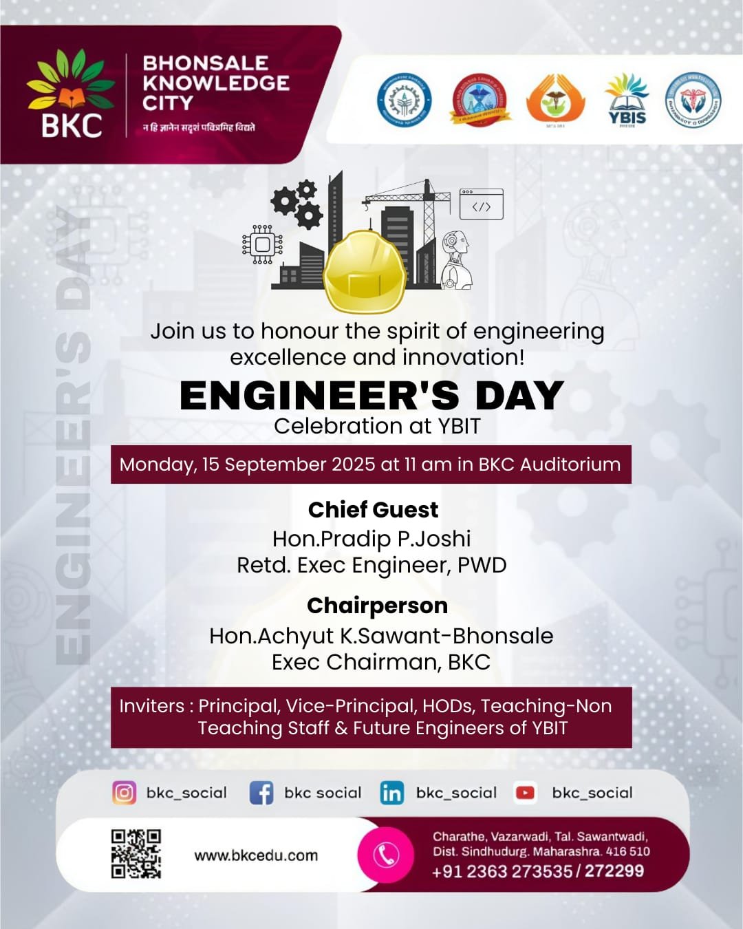 भोसले नॉलेज सिटीमध्ये १५ सप्टेंबर रोजी अभियंता दिनाचे आयोजन…